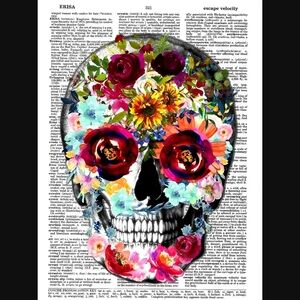 Floral Sugar Skull Anatomy Dictionary Art Print